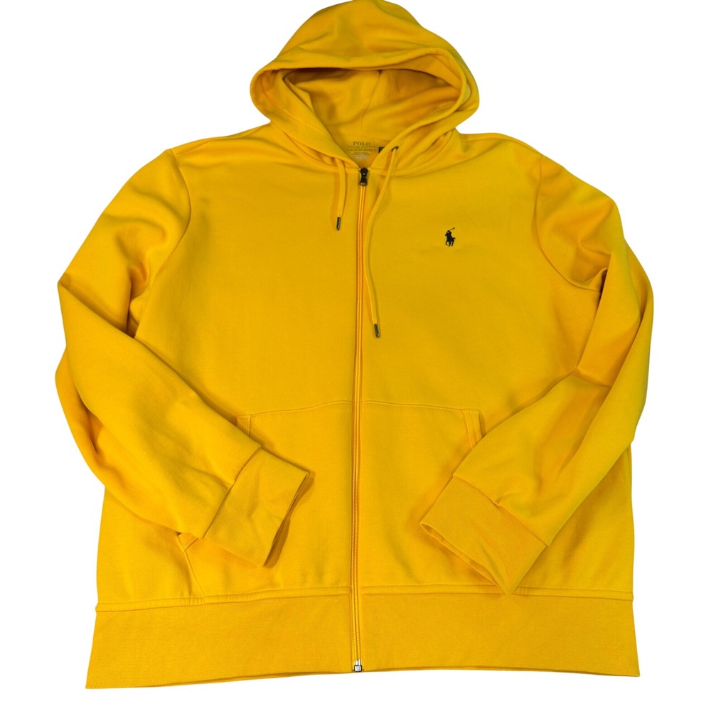 Polo Ralph Lauren Mens XL Double-Knit Full-Zip Hoodie Yellow Pony Sweatshirt